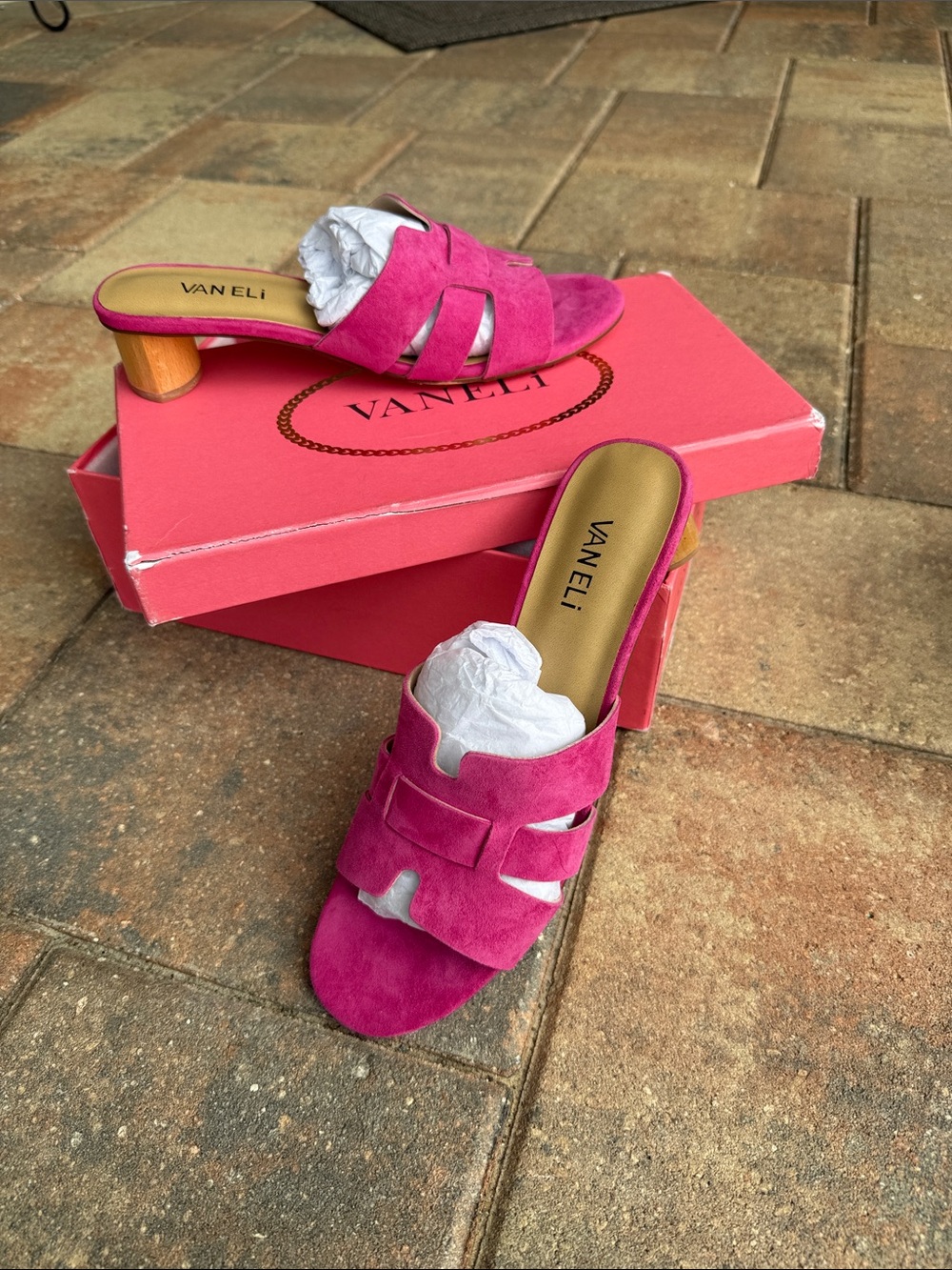 Vaneli Fuchsia Suede Open-Toe Slide Mules